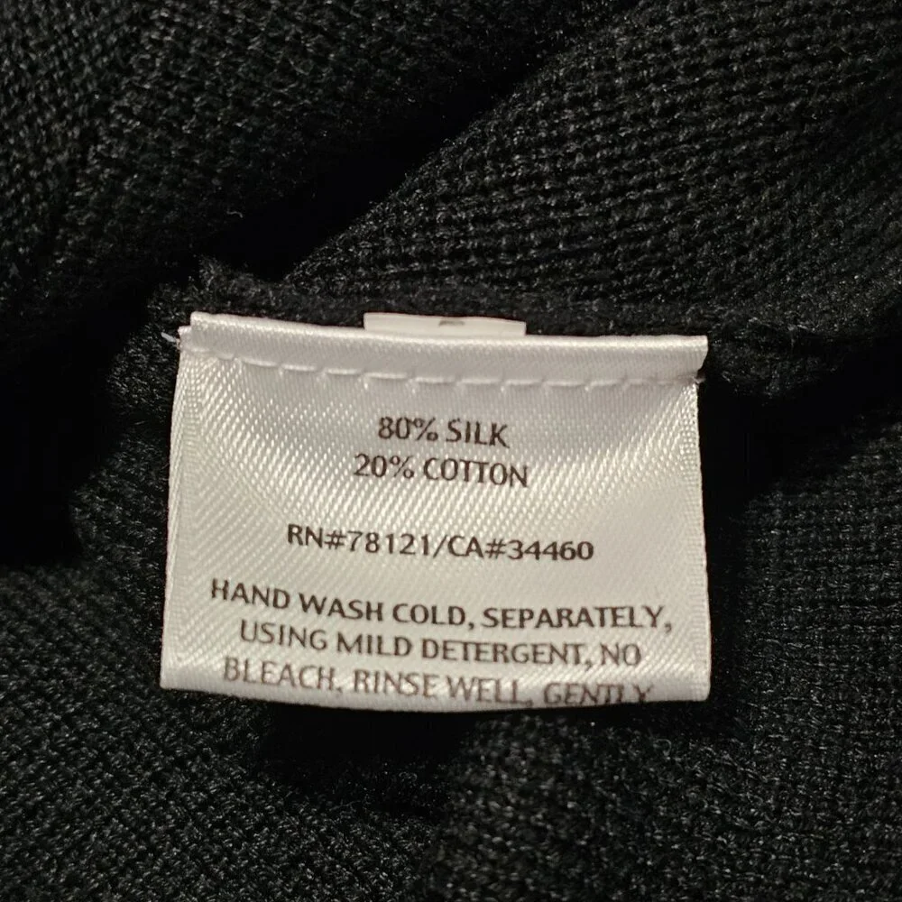 Eileen Fisher Button Up Mock Neck Kimono Jacket Women Size L Black Silk/Cotton